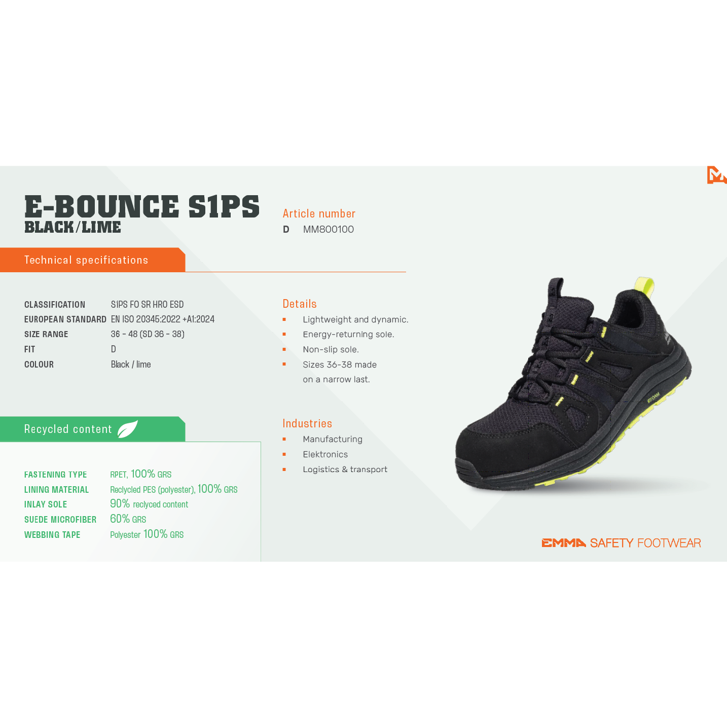 E-Bounce Safety Shoe S1PS – Lightweight Energy-Return Work Trainer