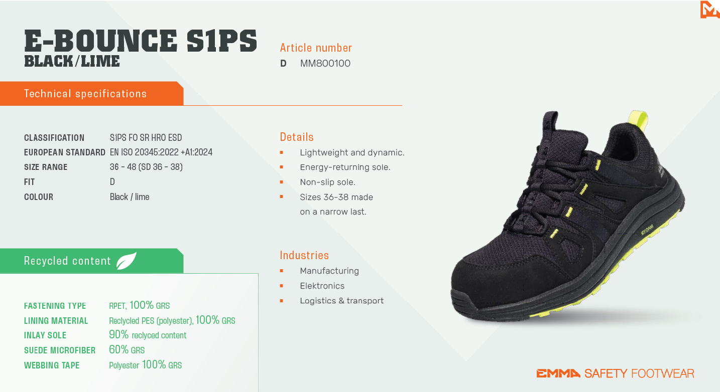 E-Bounce Safety Shoe S1PS – Lightweight Energy-Return Work Trainer