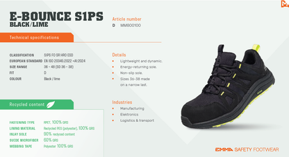 E-Bounce Safety Shoe S1PS – Lightweight Energy-Return Work Trainer