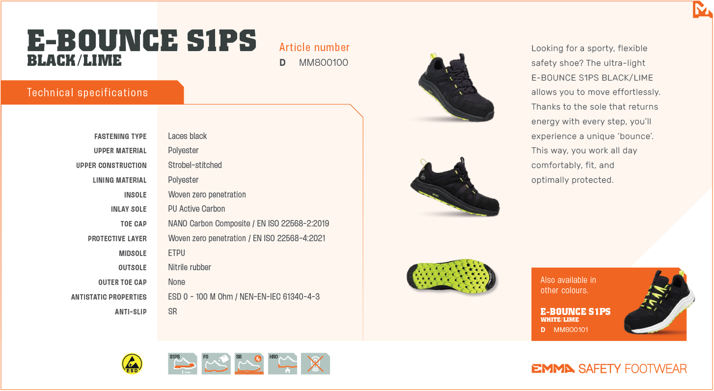 E-Bounce Safety Shoe S1PS – Lightweight Energy-Return Work Trainer