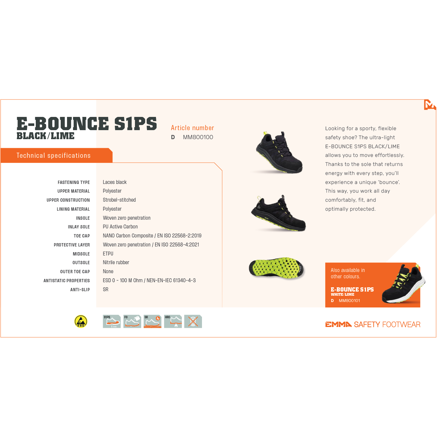 E-Bounce Safety Shoe S1PS – Lightweight Energy-Return Work Trainer