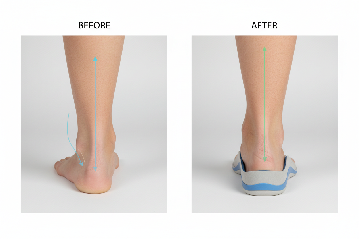 before and after of foot one out of alignment and one aligned due to being on orthotic